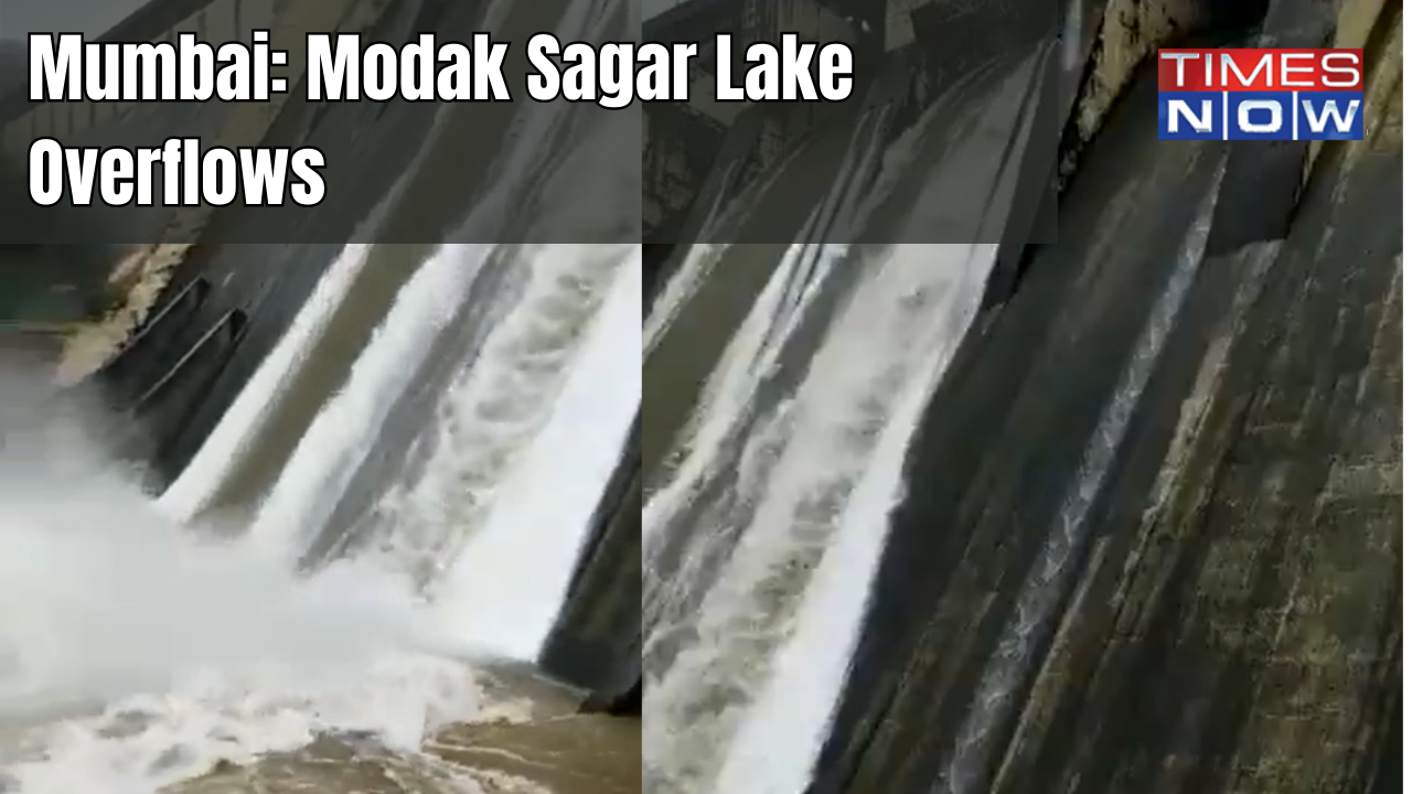 Amid heavy rain, Modak Sagar Lake in Mumbai began to overflow on Thursday night