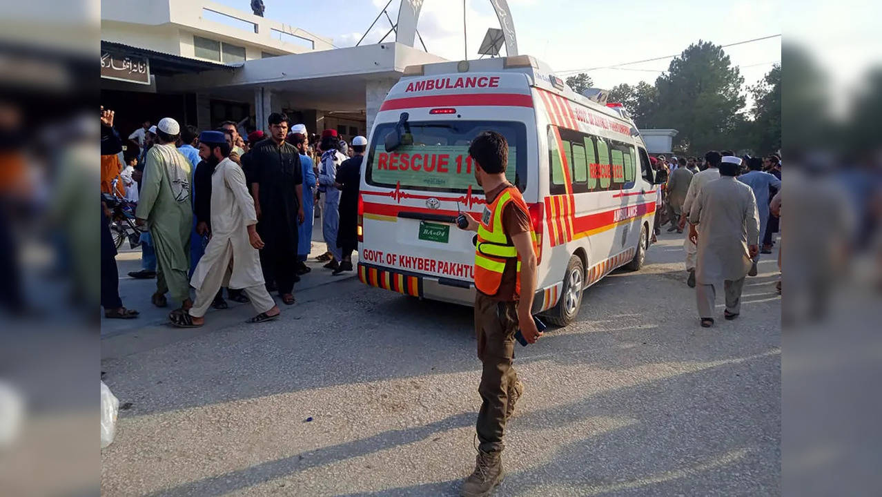 An ambulance carries injured people after a bomb explosion in the Bajur district of Khyber Pakhtunkhwa, Pakistan.