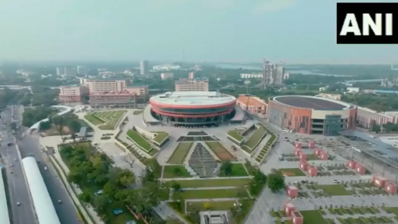 Drone shot of Pragati Maidan