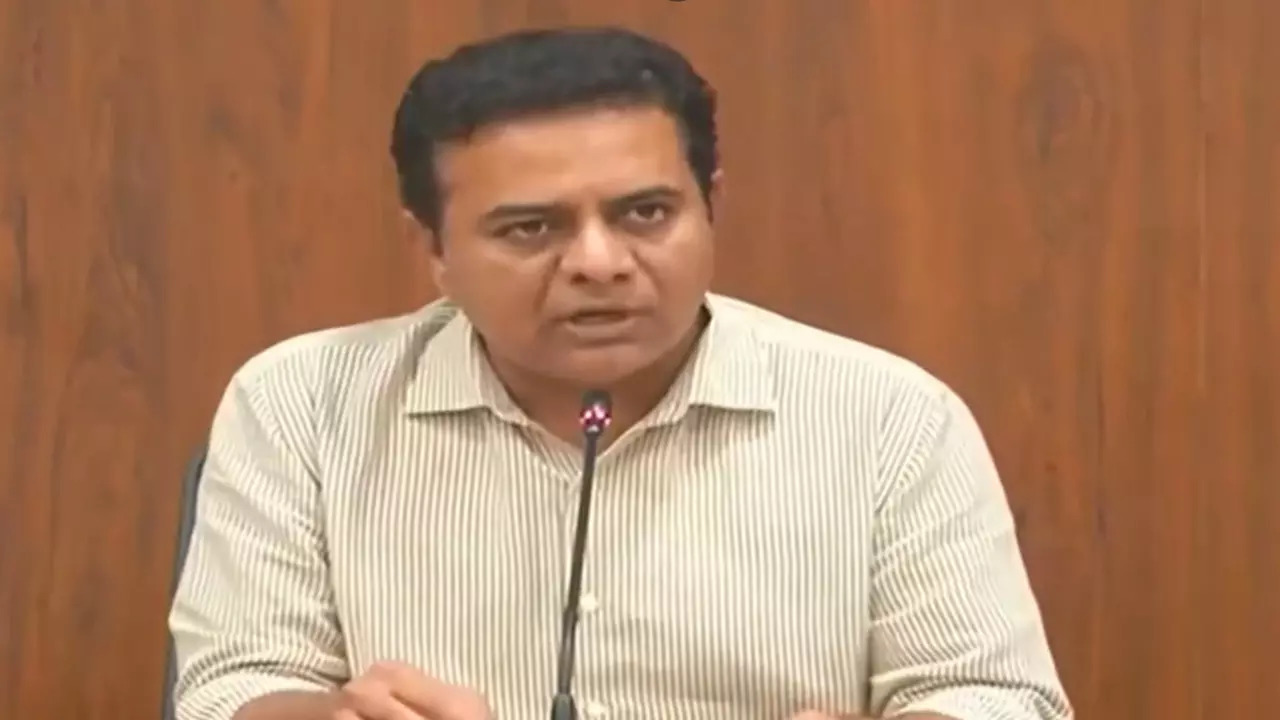 KTR addressing the media after Telangana State cabinet meeting