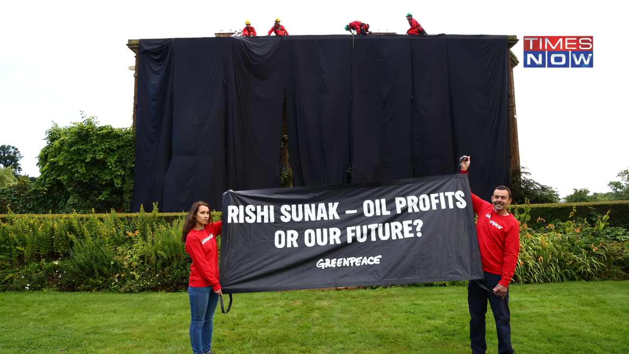 Oil Profits or Our Future? UK PM Rishi Sunak's House Draped in Black by Greenpeace Protestors