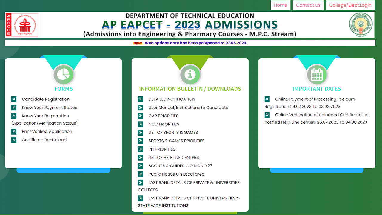 AP EAMCET 2023 Web Options Date Deferred to August 7, Check Schedule