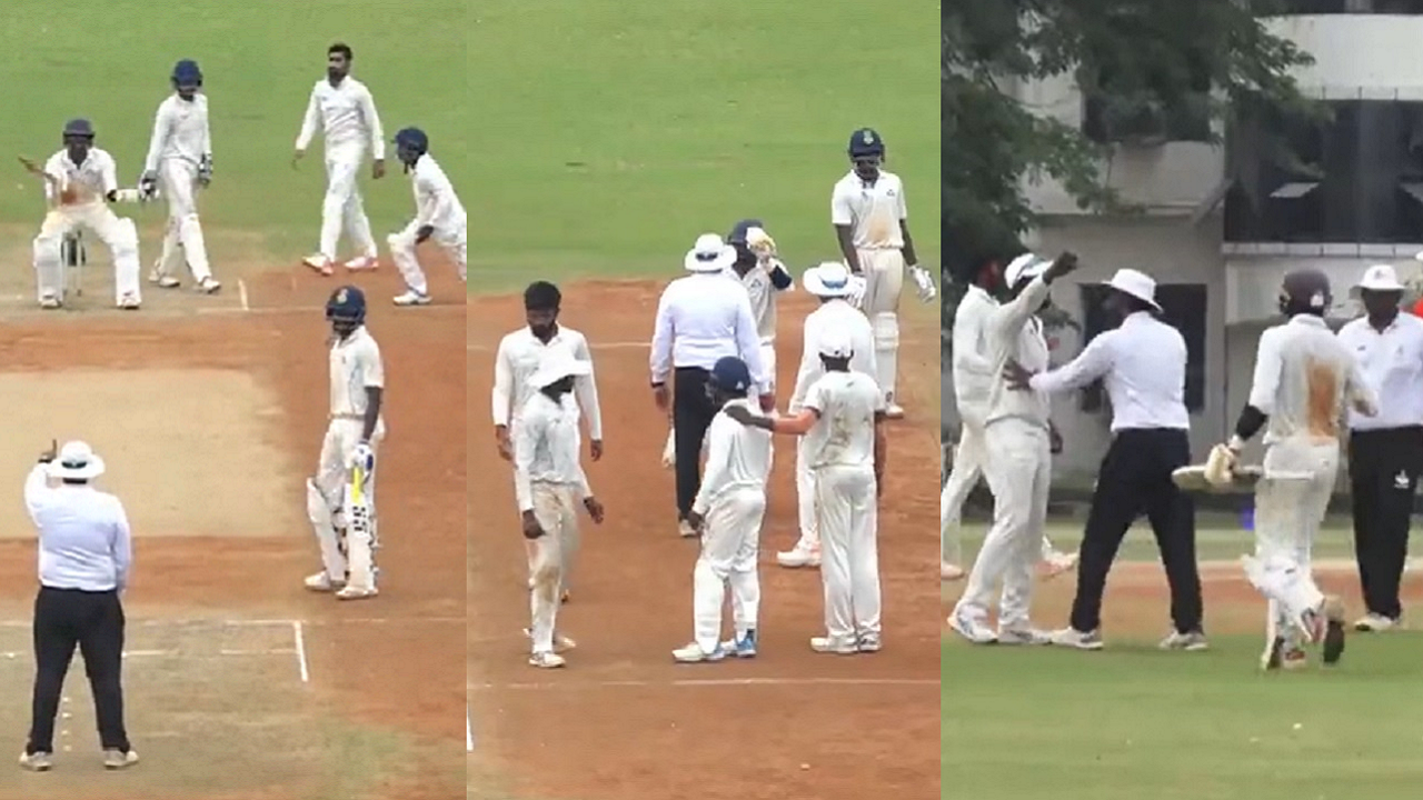 WATCH: Babar Aparajith Argues With Umpire, Players Over Controversial Dismissal