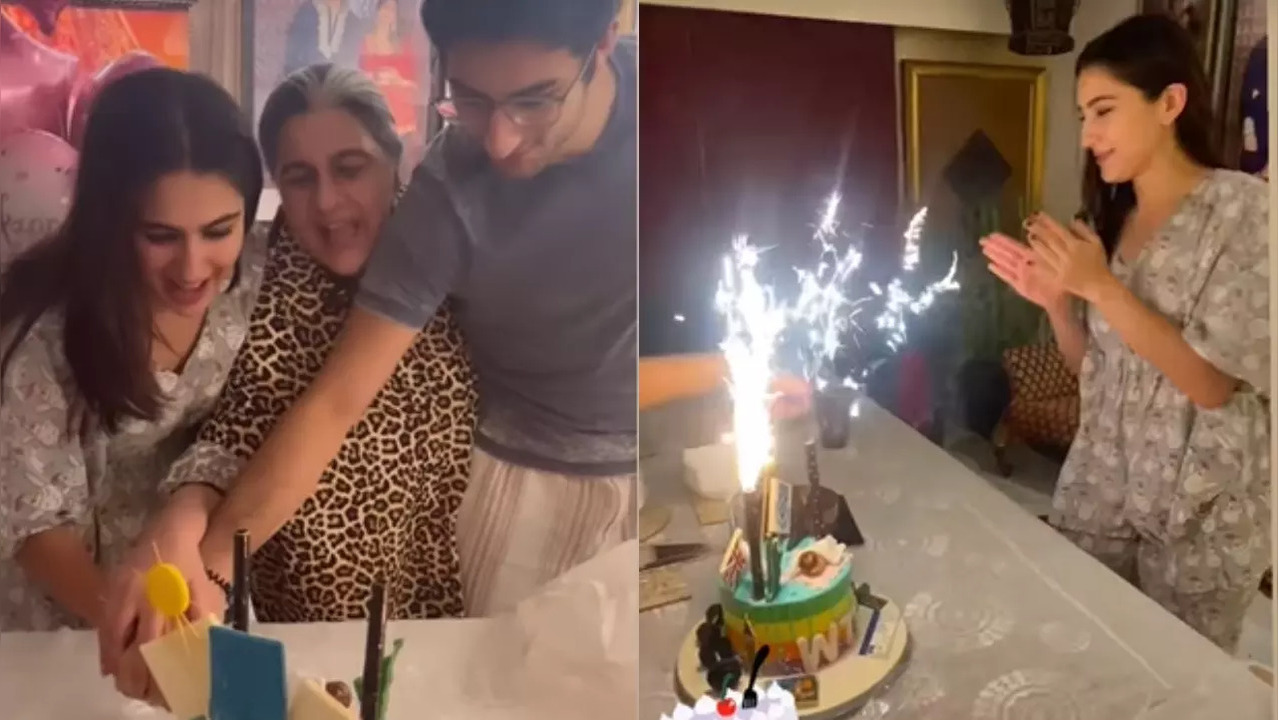 Sara Ali Khan Cuts Birthday Cake With Mom Amrita, Brother Ibrahim