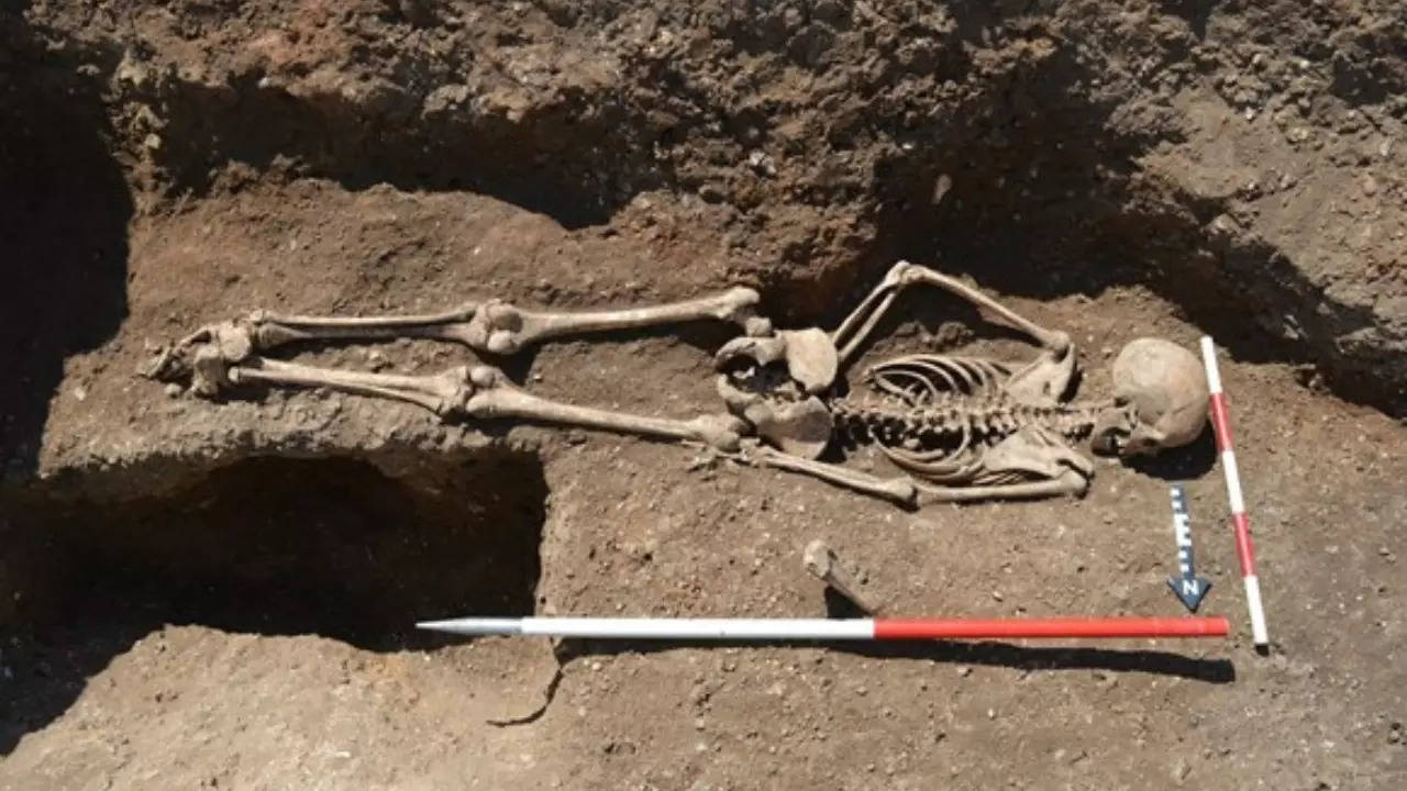 The Medieval England site where the girl buried face down, likely with bound ankles, rests in her grave. | Image courtesy: MOLA