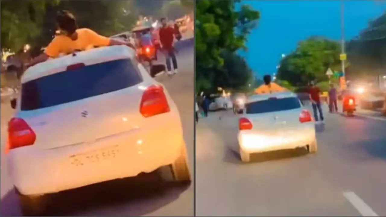 Viral Video: Man's Dangerous Car Roof Stunt Leads to Hefty Fine