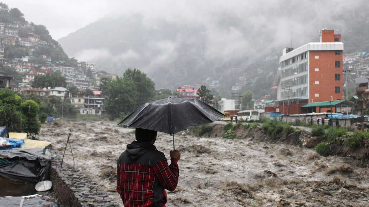 Swollen Beas river damages houses in Kullu, Himachal Pradesh.