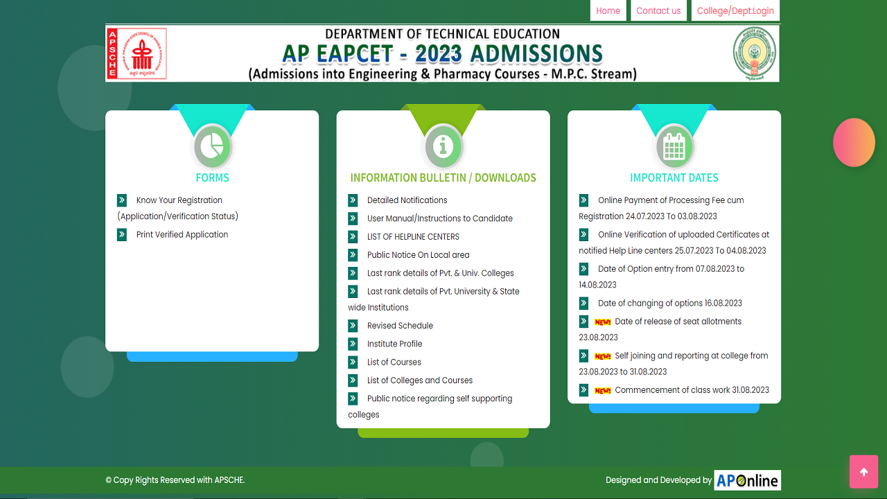 AP EAMCET 2023 Seat Allotment Date Time highlights AP EAMCET Counselling Result OUT on cetsapscheapgovin Direct Link