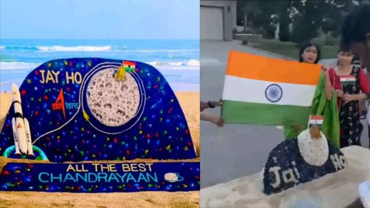 Sudarsan Pattnaik Sends Best Wishes To ISRO With Sand Art From Odisha and US (Images via Twitter)