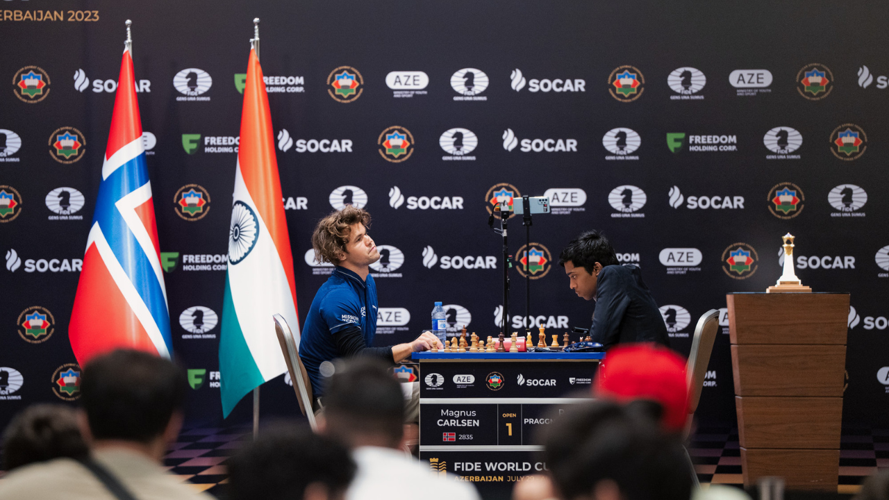 R. Pragganandhaa  Chess World Cup final: Praggnanandhaa loses first  tie-break game to Magnus Carlsen - Telegraph India