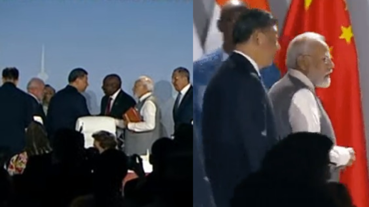 PM Narendra Modi-Xi Jinping shake hands on the sidelines of BRICS Summit