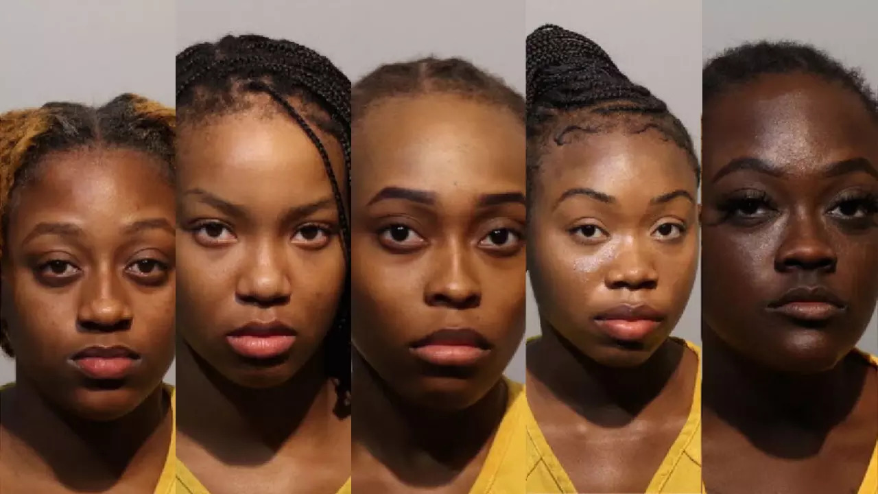 Tyesha Charles, Jaheigha Smith, Kenisha Charles, Jasmine Cline and Jaheigha Smith were arrested following the brawl at Papa Bees restaurant in Florida. | Image courtesy: Longwood Police Department