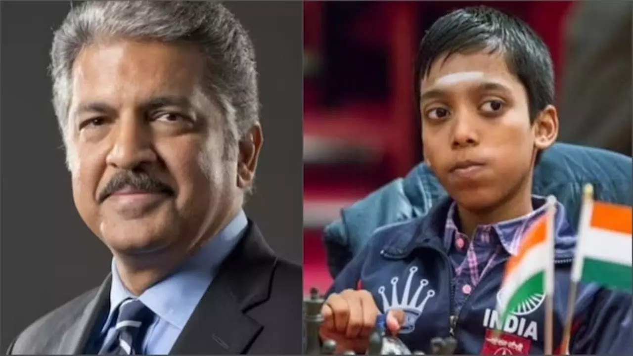 Anand Mahindra encourages chess champion R Praggnanandhaa (Images via Twitter)