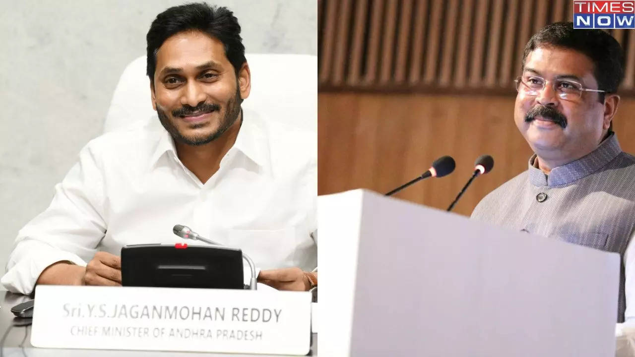 Andhra Pradesh Chief Minister Y S Jagan Mohan Reddy and Union Education Minister Dharmendra Pradhan