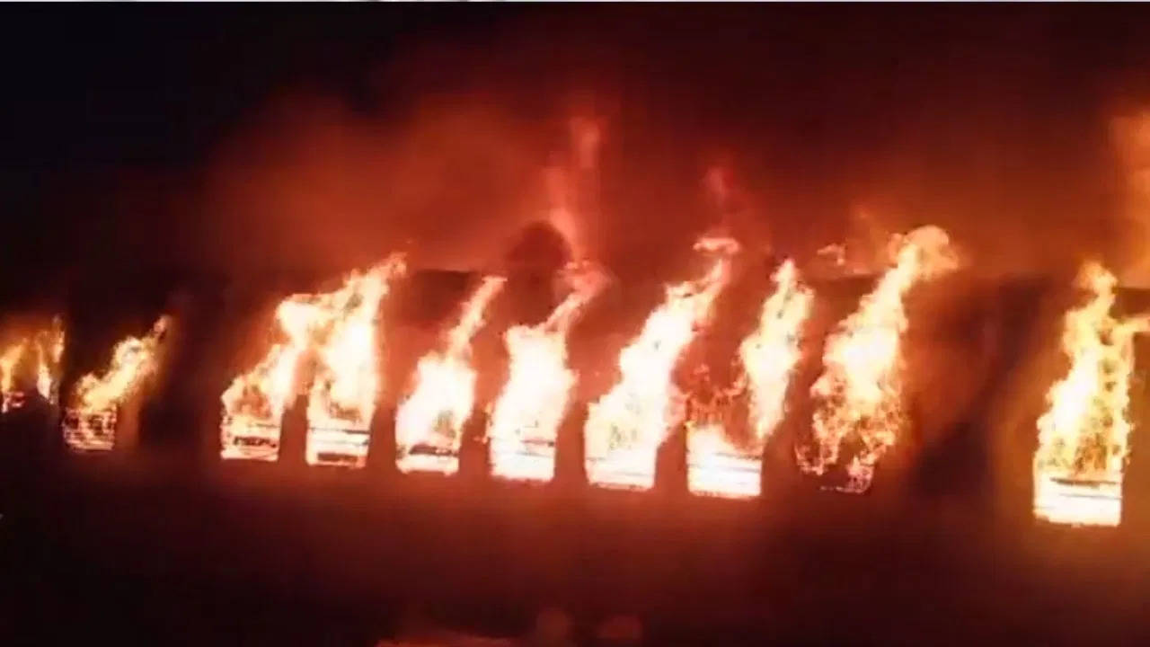 A fire erupted in the coach of a train stationed at the Madurai railway station