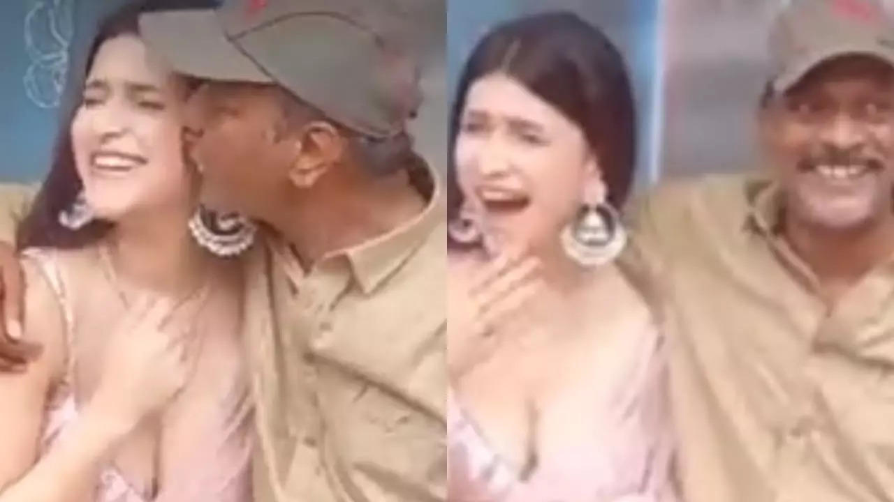 Director AS Ravikumar Kisses Mannara Chopra At A Press Meet, Netizens Ask, 'Was That Necessary?'