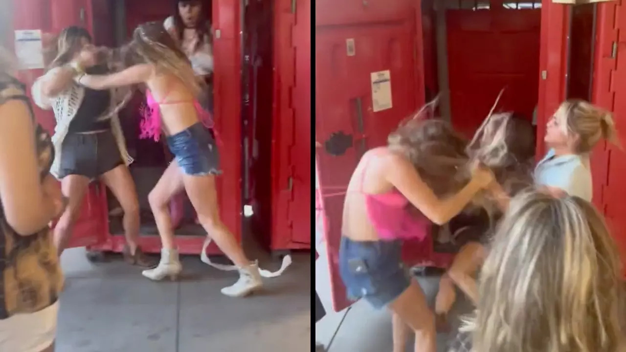 A group of women fight over who gets to use the porta-potty at a Morgan Wallen concert in Pittsburgh. | Image courtesy: Screen from video via Barstool Sports