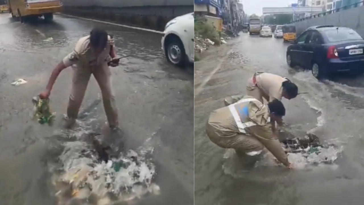 Watch| Heartwarming Video of Hyderabad Cops Using Bare Hands to Unclog Drain, Goes Viral