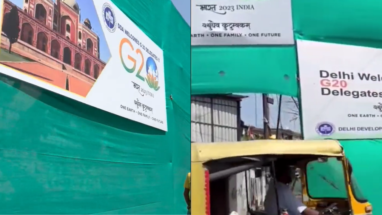 Slums in Delhi allegedly covered with green cloth ahead of G20 Summit