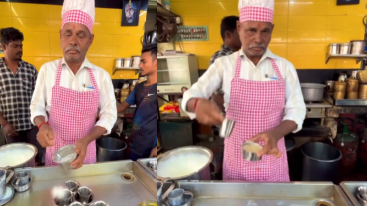 In the video, the man shows his impressive coffee-making skills.