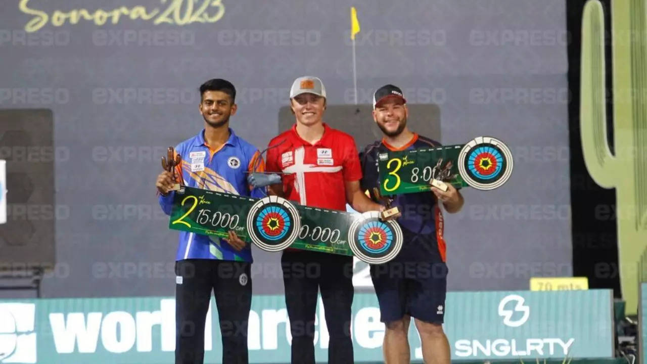 Archery World Cup podium.