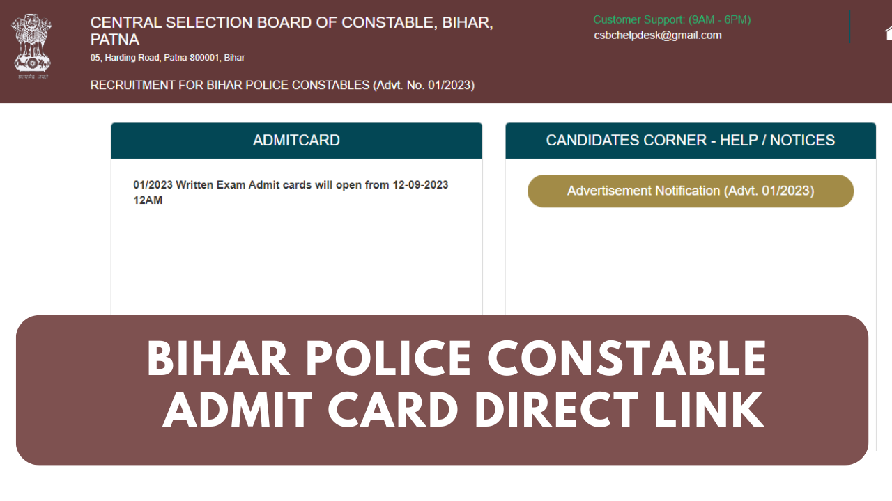 Bihar Police Constable Admit Card 2023 Link Active