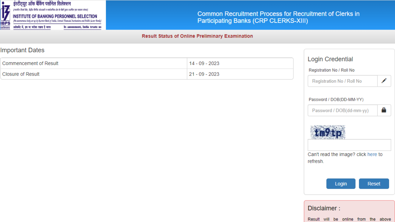 IBPS Clerk Prelims Result 2023 Released at ibps.in, Direct Link