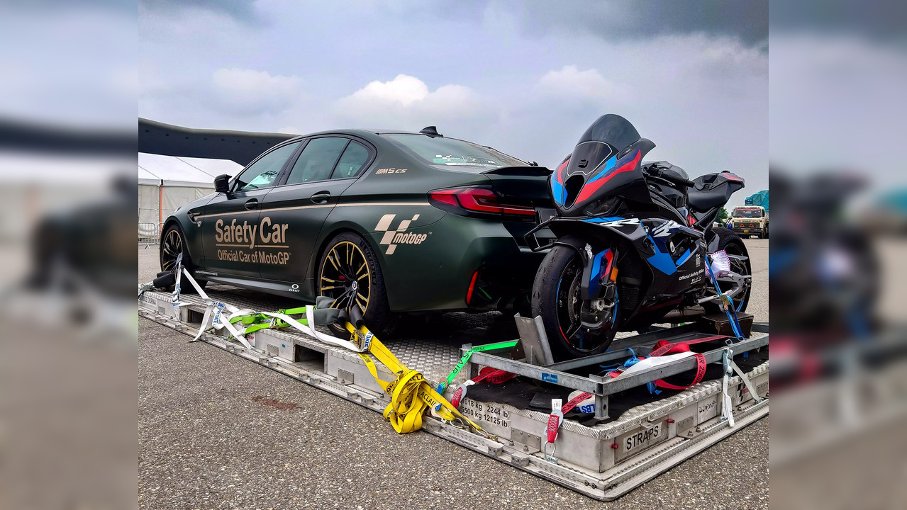 The dynamic duo of safety car BMW M5 CS and safety bike BMW M 1000 RR Safety Bike 2nd Leg arrived at  Buddh International Circuit Greater Noida in Saturday ahead of IndianOil Grand Prix of India