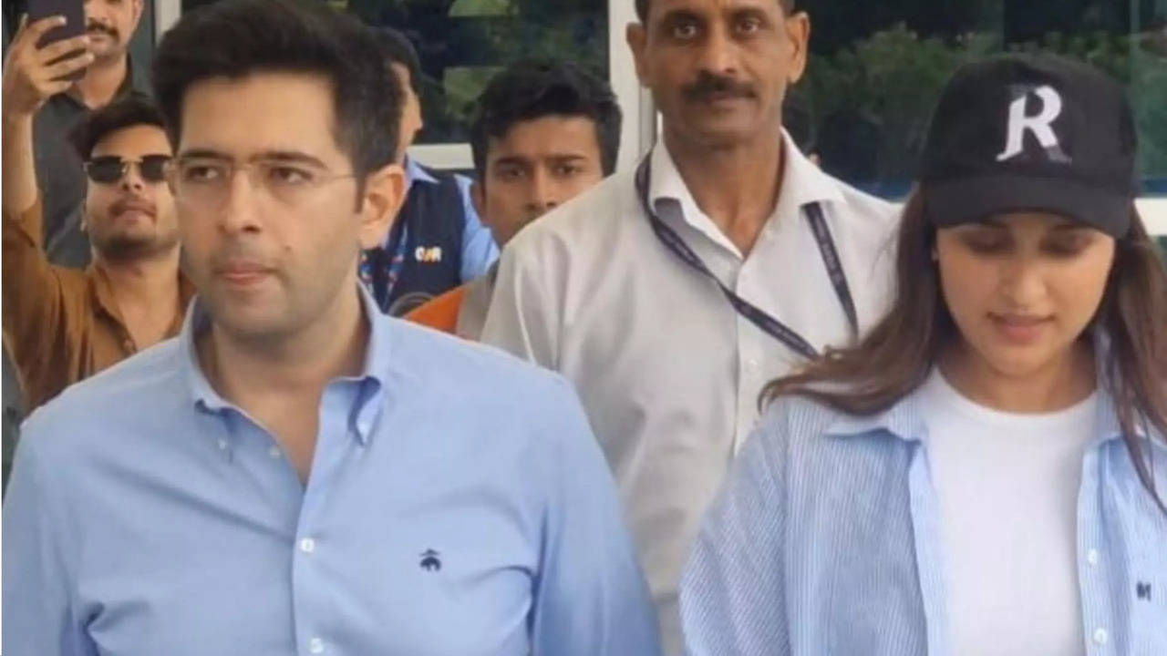 Parineeti Chopra And Raghav Chadha Spotted At Airport Twinning In Blue Ahead Of Wedding