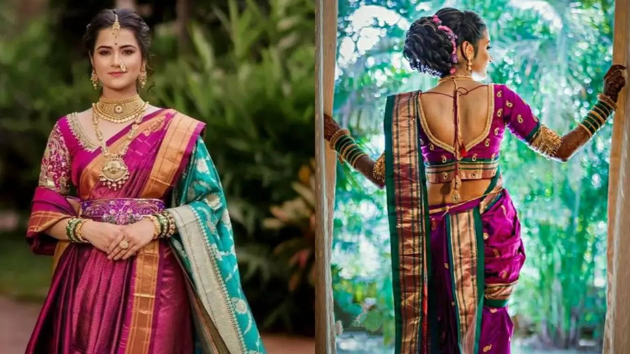 Buy Stitchwell Fashion Women's Stitched 9 m Brahmani Style Semi Silk Nauvari  Saree with Blouse Piece (Dark Pink) at Amazon.in