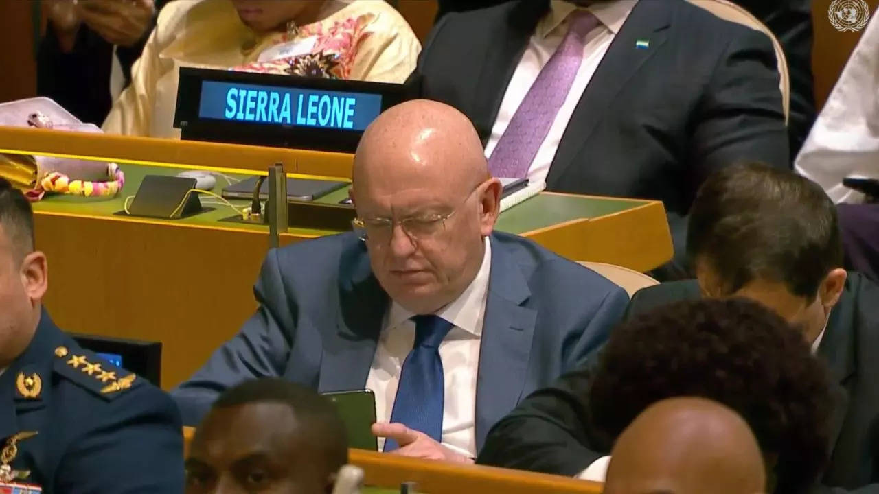 Russia's UN ambassador, Vasily Nebenzya, was seen looking at his phone while President Joe Biden spoke at UNGA 2023