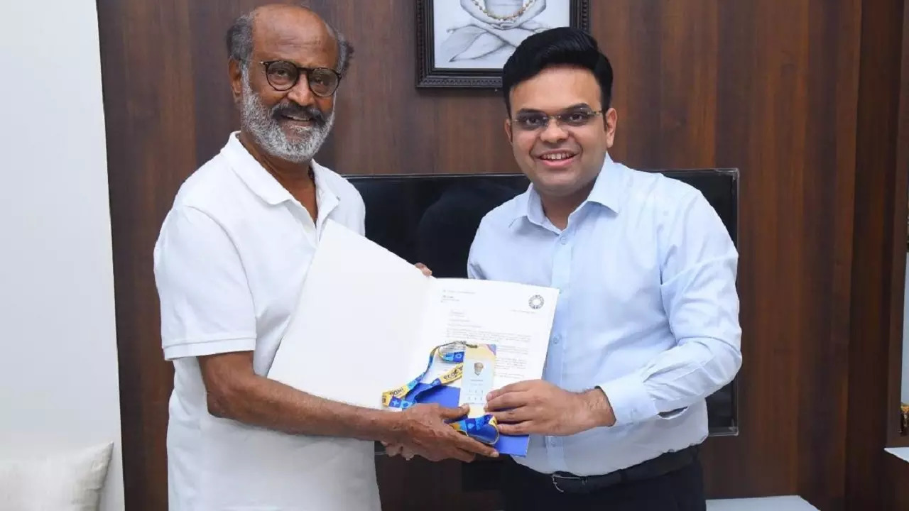 Rajinikanth presented with World Cup 2023 Golden Ticket by Jay Shah