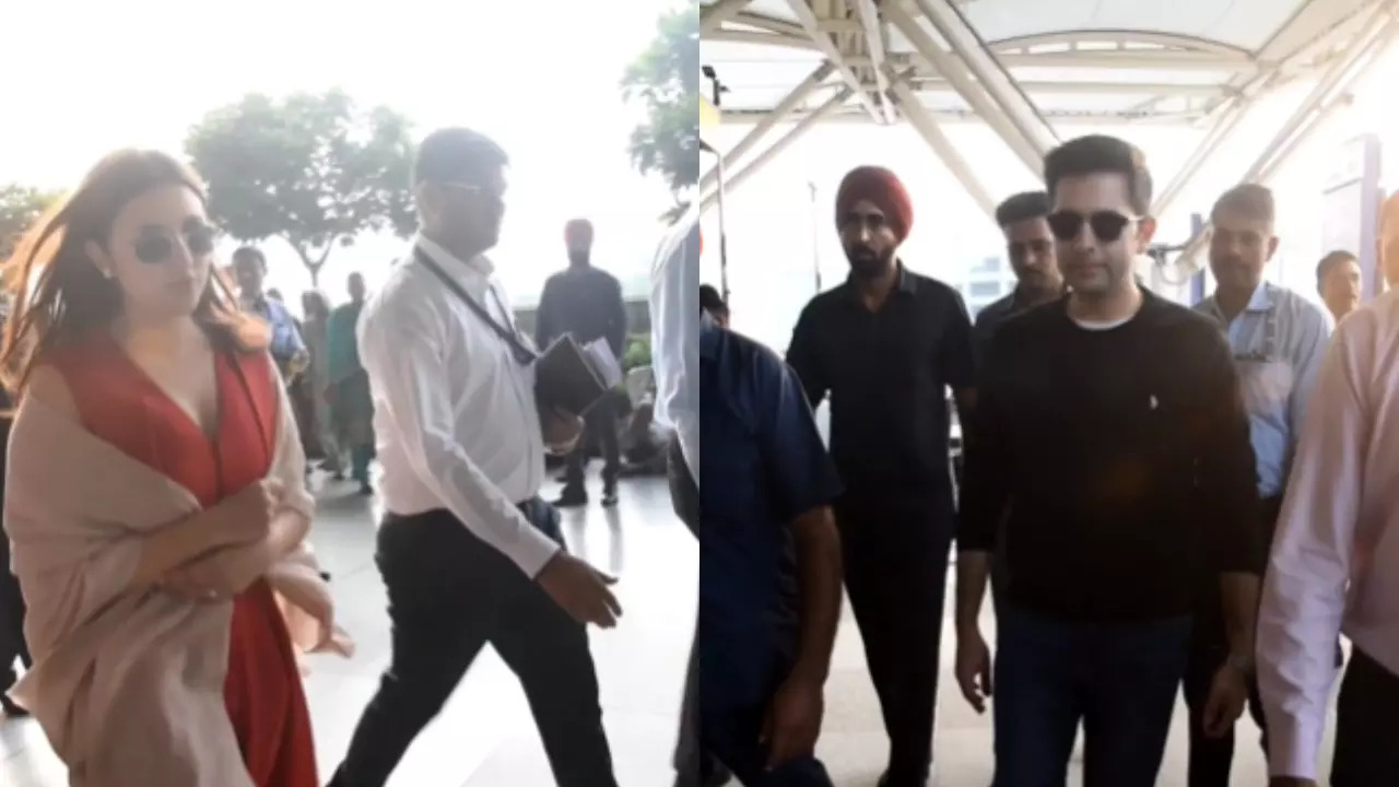 Parineeti Chopra and Raghav Chadha at airport (Photo credits: Manav)