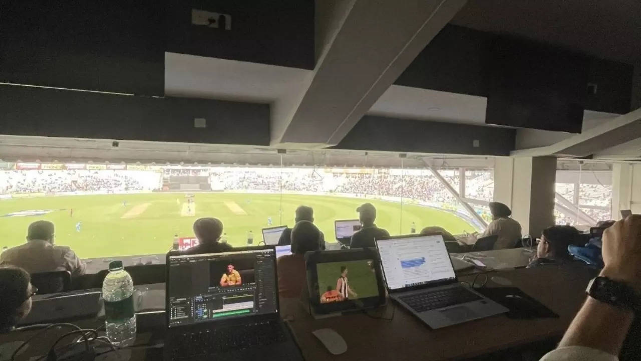 An inside view of the Press Box overlooking the India Vs Australia ODI at IS Bindra Stadium in Mohali. | Image Courtesy: @i_am_Faiizan/X