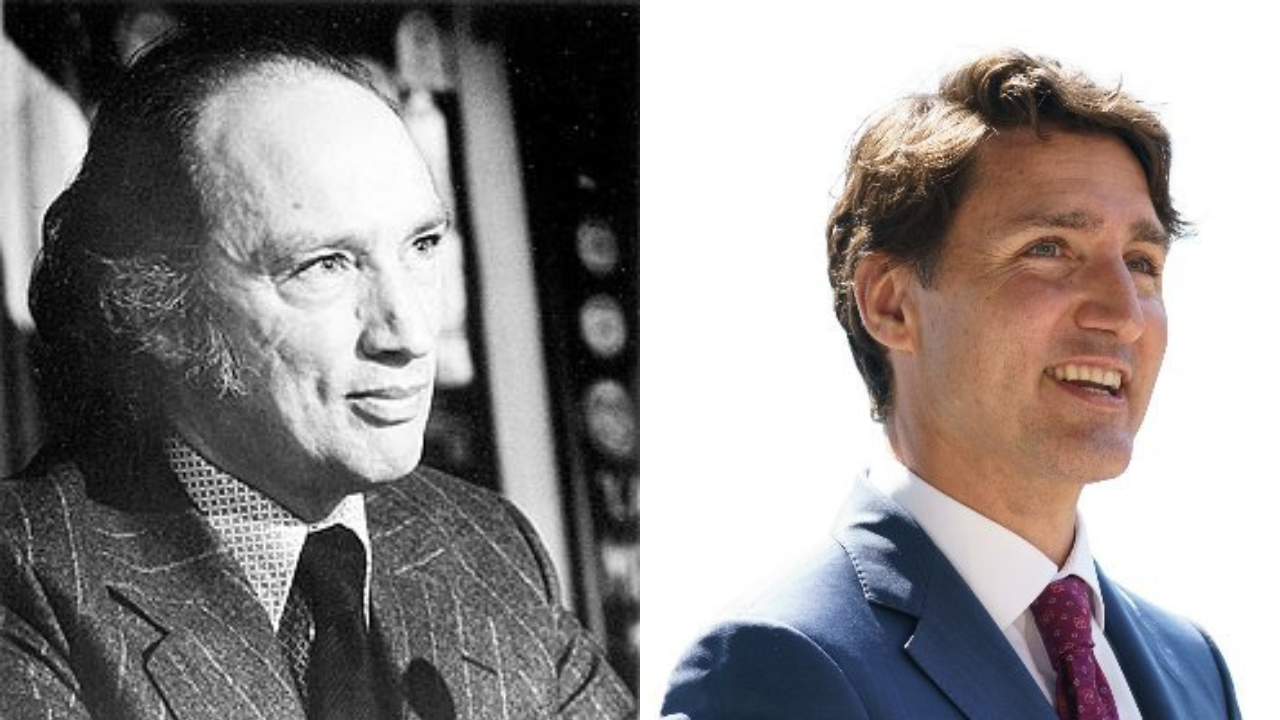 Pierre Trudeau (left) and Justin Trudeau (right)