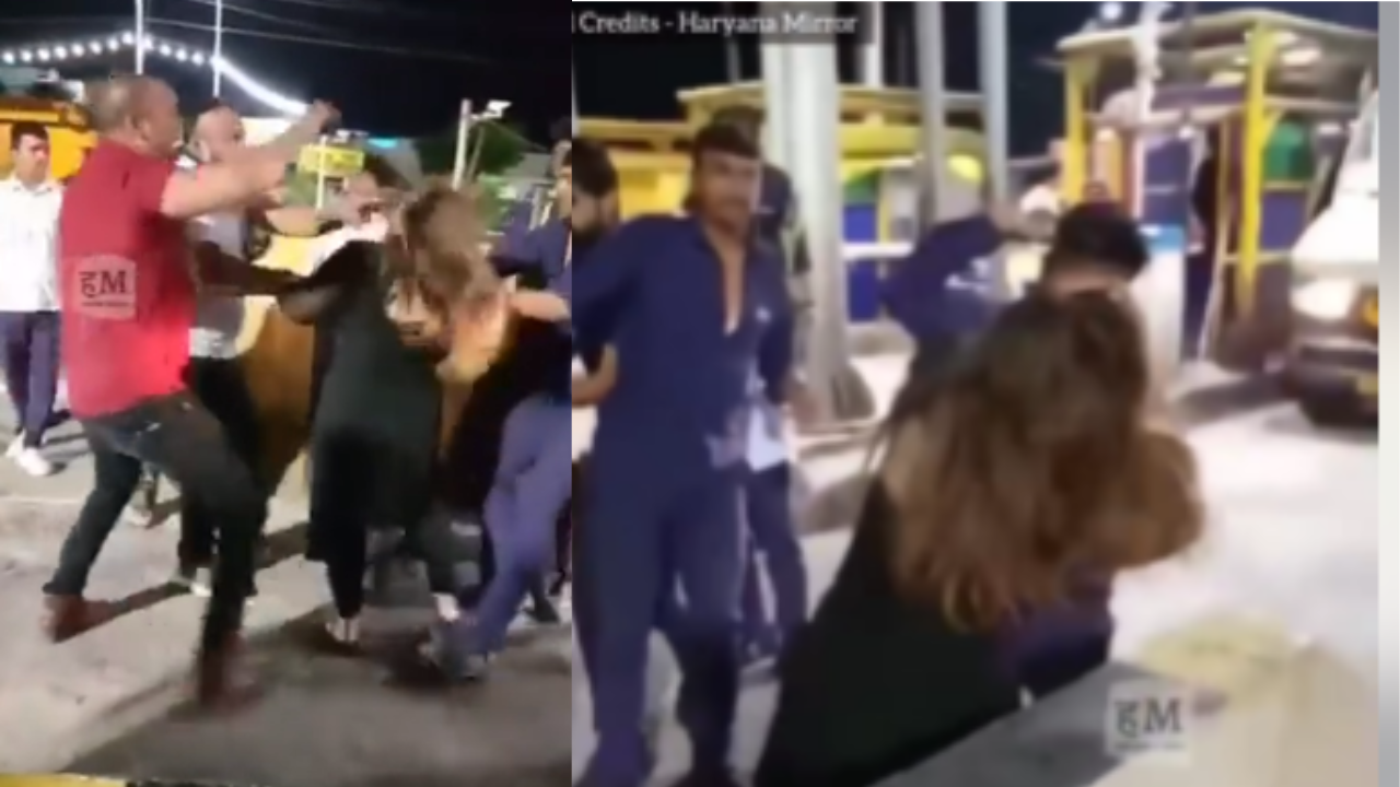 Viral video: The clip also captures the woman retaliating by punching and slapping the toll plaza employees.