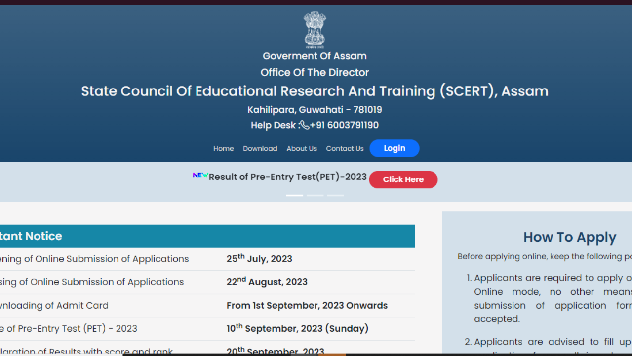 Assam DElEd PET Result 2023 Released on scertpet.co.in, Direct Link