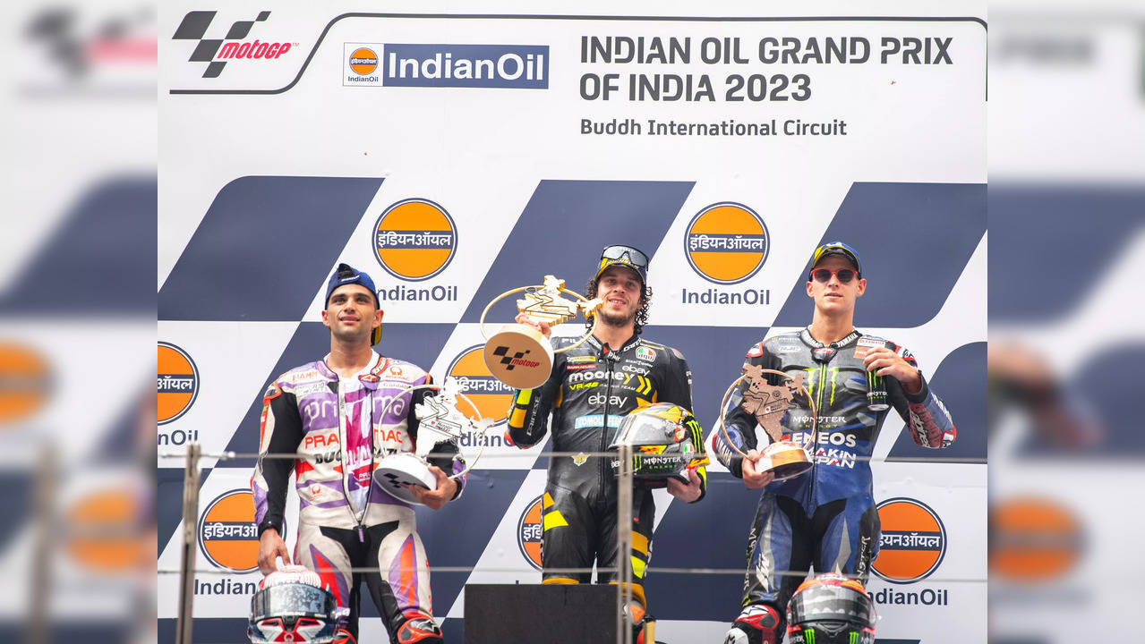 (L-R) Jorge Martin, Marco Bezzecchi, Fabio Quartararo- Bezzecchi lauded India and the crowd and expressed eagerness to come to India next year