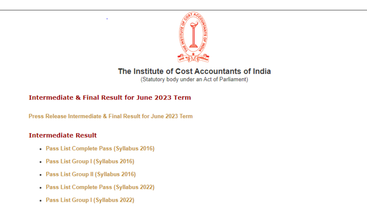 ICMAI CMA Final, Inter Result 2023 Released on icmai.in, Check June Term Result Link