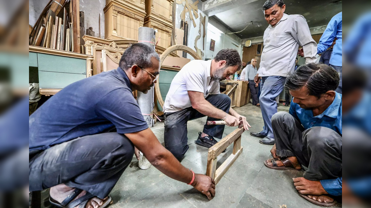 Rahul Gandhi interacts with carpenters at Delhi's furniture market, tries hand at woodworking ​