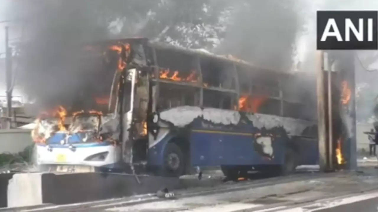 Bus Catches Fire At Service Station of Gujarat's Morbi, Fire Tenders At Spot