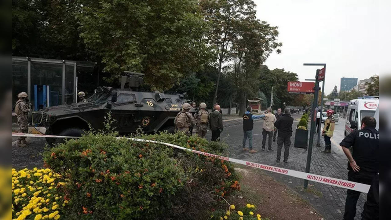 Members of Turkish Police Special Forces secure an area following an explosion near the Interior Ministry in Ankara,