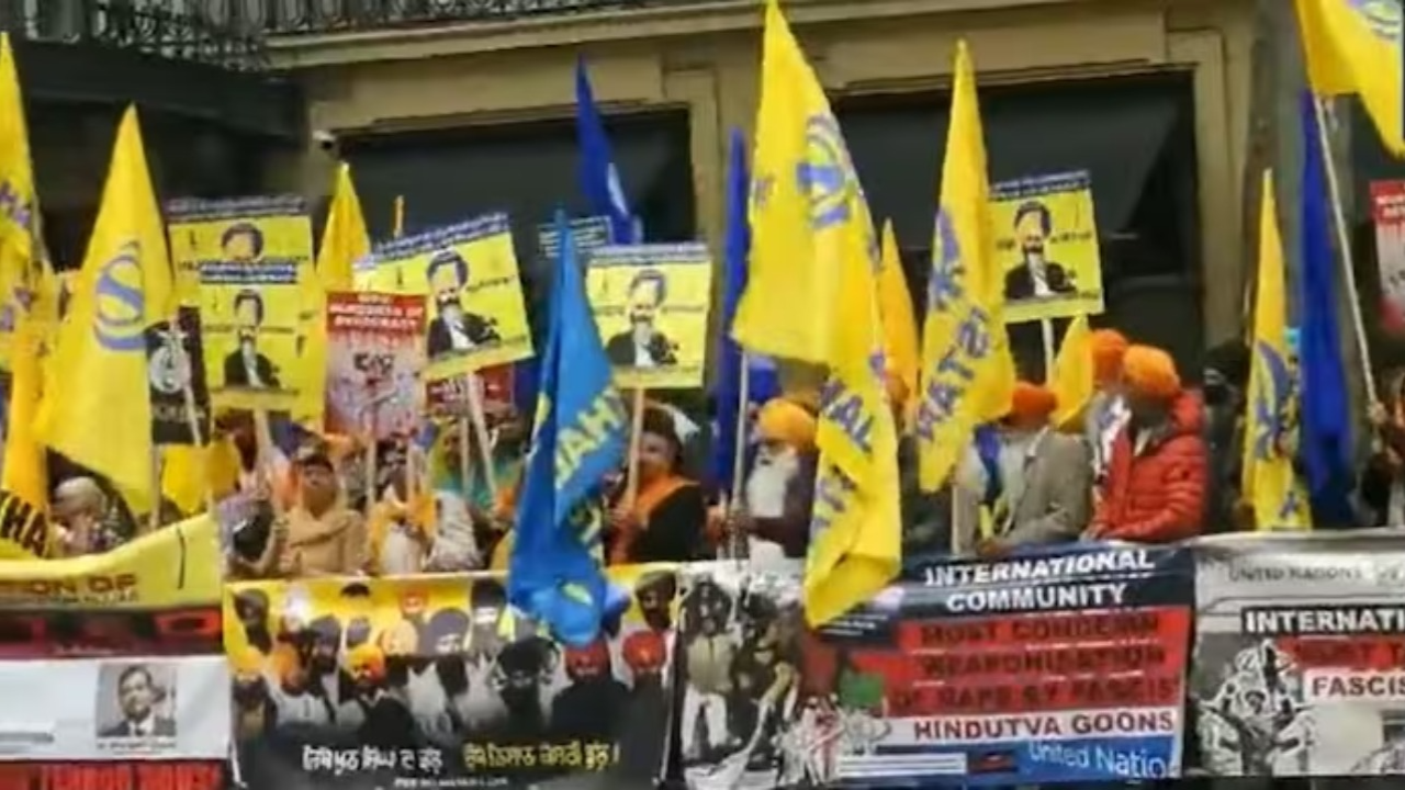 khalistan supporters stage protest outside indian high commission in london | video