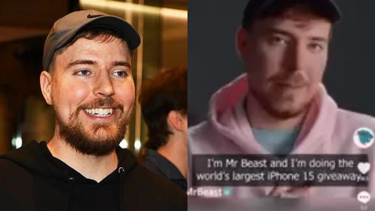 James Donaldson, aka MrBeast, purportedly announces the 'largest iPhone 15 giveaway' in a deepfake video. | Image Courtesy: @MrBeast/X