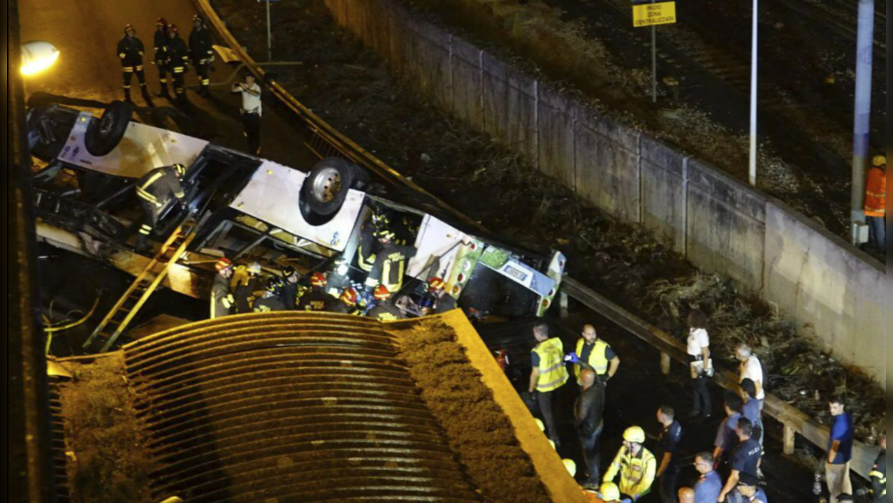 Italy: 21 Killed After Tourist Bus Falls From Bridge, Catches Fire