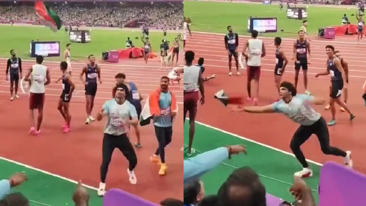 Neeraj Chopra prevents Indian flag from falling on ground, video goes viral