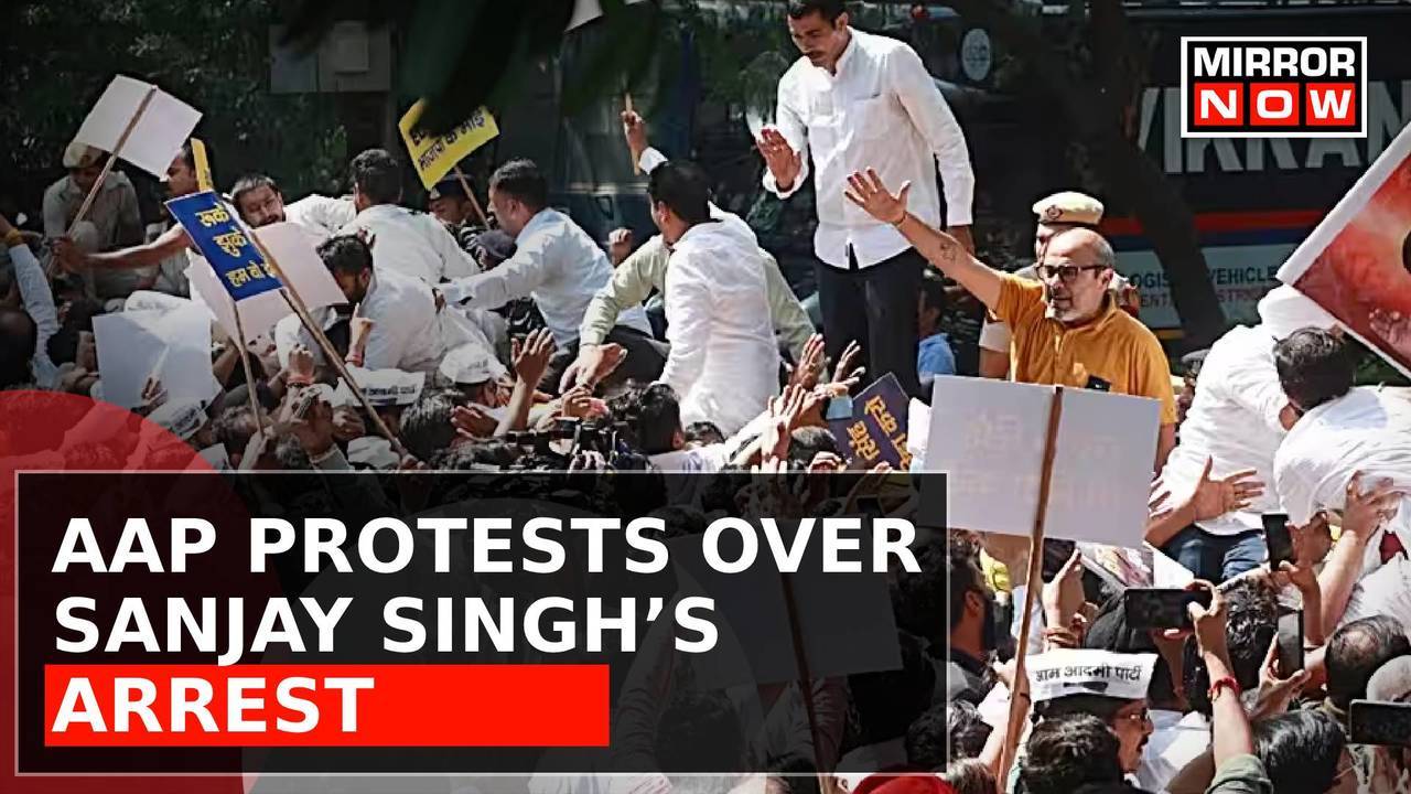 AAP Stages Protest Over Arrest Of Sanjay Singh In Delhi Excise Policy ...