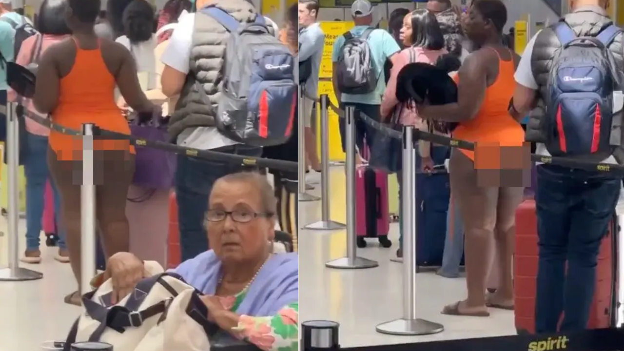 Half-Naked Woman Strolls Through Florida Airport.