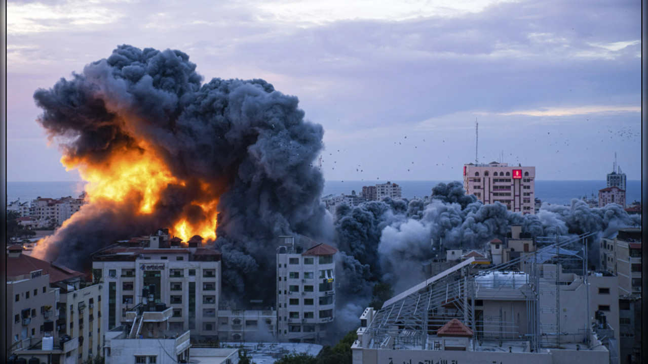 Building damaged as Israel airstrikes Gaza