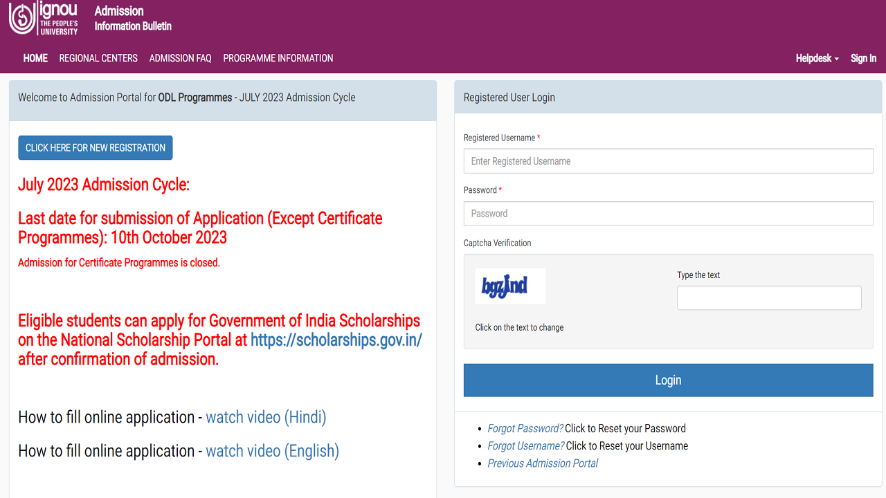 IGNOU Registration, Re-Registration 2023 Last date today, Apply Now on ignou.ac.in